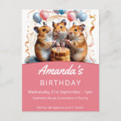 Hamsters verjaardagsfeestje uitnodiging briefkaart (Voorkant)