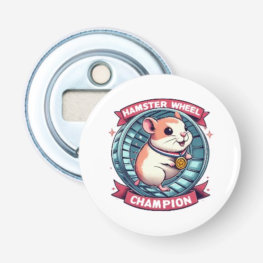 Hamsterwiel Kampioen Button Flesopener (Voorkant)