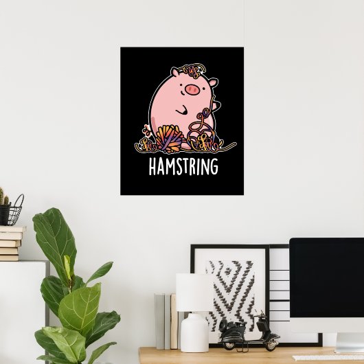 Hamstring Funny Pig Pun Dark BG Poster (Thuiskantoor)