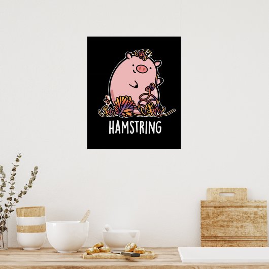 Hamstring Funny Pig Pun Dark BG Poster (Keuken)