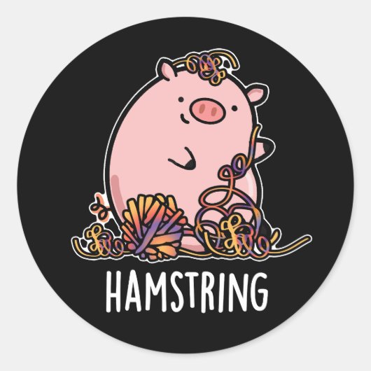 Hamstring Funny Pig Pun Dark BG Ronde Sticker (Voorkant)