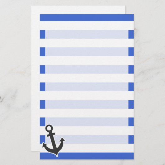 Han Blue Horizontal Stripes; Nautical Anchor Briefpapier (Voorkant / Achterkant)