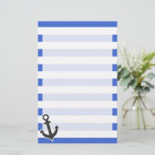 Han Blue Horizontal Stripes; Nautical Anchor Briefpapier (Staand voorkant)