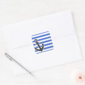 Han Blue Horizontal Stripes; Nautical Anchor Vierkante Sticker (Envelop)