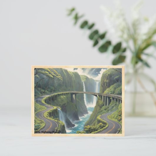 Hana Highway Hawaii Vintage reizen Briefkaart (Staand voorkant)
