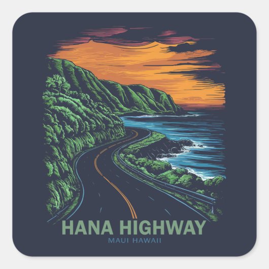 Hana Highway Maui Hawaii Vista Vierkante Sticker (Voorkant)