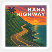 Hana Highway Maui Hawaii zonsondergang Vierkante Sticker (Voorkant)