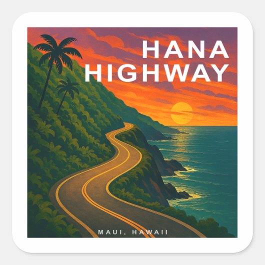 Hana Highway Maui Hawaii zonsondergang Vierkante Sticker (Voorkant)