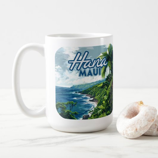Hana Maui Hawaii Road to Hana Beach Coast Retro Koffiemok (Met donut)