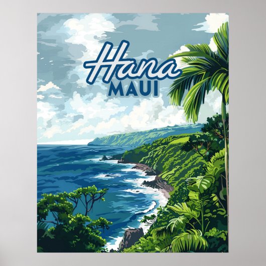 Hana Maui Hawaii Road to Hana Beach Coast Retro Poster (Voorkant)