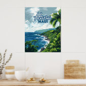 Hana Maui Hawaii Road to Hana Beach Coast Retro Poster (Keuken)