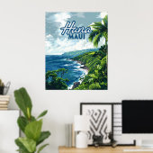 Hana Maui Hawaii Road to Hana Beach Coast Retro Poster (Thuiskantoor)