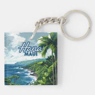 Hana Maui Hawaii Road to Hana Beach Coast Retro Sleutelhanger