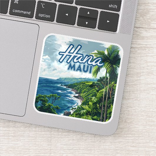 Hana Maui Hawaii Road to Hana Beach Coast Retro Sticker (Detail)