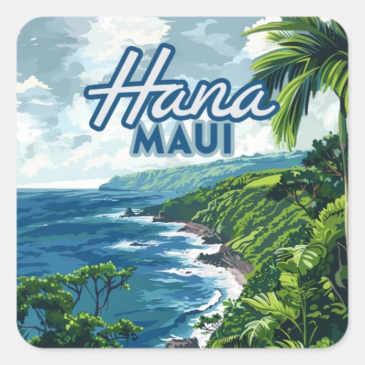 Hana Maui Hawaii Road to Hana Beach Coast Retro Vierkante Sticker (Voorkant)