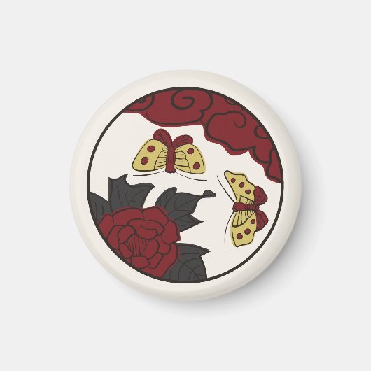 Hanafuda "Botan-ni-chou" Magneet (Voorkant)