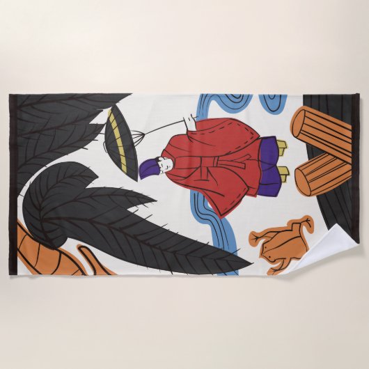 Hanafuda "Yanagi-ni-Ono-Michikaze" Strandlaken (Voorkant)