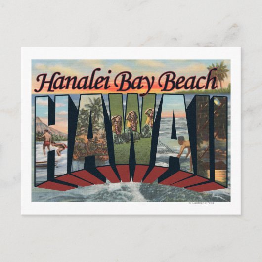 Hanalei Bay Beach, Hawaii - grote lettertjes Briefkaart (Voorkant)