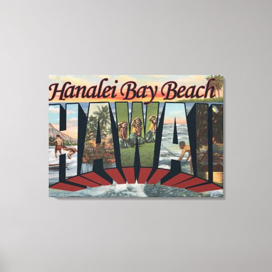 Hanalei Bay Beach, Hawaii - grote lettertjes Canvas Afdruk (Voorkant)
