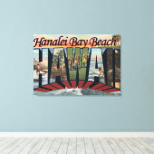 Hanalei Bay Beach, Hawaii - grote lettertjes Canvas Afdruk (Insitu (Houten vloer))