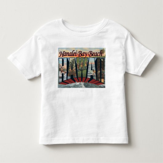 Hanalei Bay Beach, Hawaii - grote lettertjes Kinder Shirts (Voorkant)