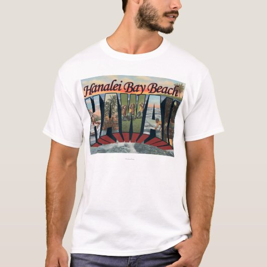 Hanalei Bay Beach, Hawaii - grote lettertjes T-shirt (Voorkant)