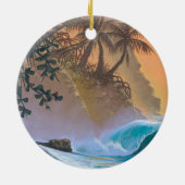 Hanalei Bay Beach Surf Keramisch Ornament (Achterkant)