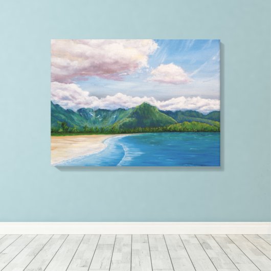 Hanalei Bay Hawaii Painting Canvas Afdruk (Insitu (Houten vloer))