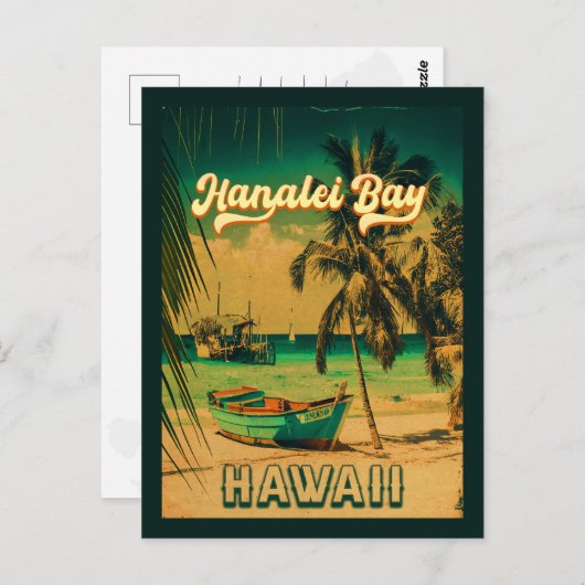 Hanalei Bay Hawaii Palmbomen Souvenir 60s Briefkaart (Voorkant / Achterkant)