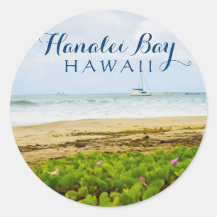 Hanalei Bay Kauai Hawaii Beach & Boats Ronde Sticker