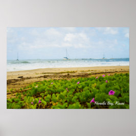 Hanalei Bay Kauai Hawaii Beach & Boats Scene Poster