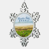 Hanalei Bay Kauai Hawaii Beach + Boats Tin Sneeuwvlok Ornament (Rechts)