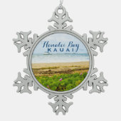 Hanalei Bay Kauai Hawaii Beach + Boats Tin Sneeuwvlok Ornament (Voorkant)