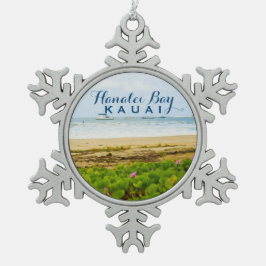 Hanalei Bay Kauai Hawaii Beach + Boats Tin Sneeuwvlok Ornament
