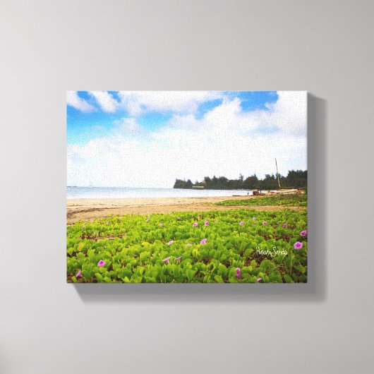 Hanalei Bay, Kauai Hawaii Beach Flowers Canvas Afdruk (Voorkant)