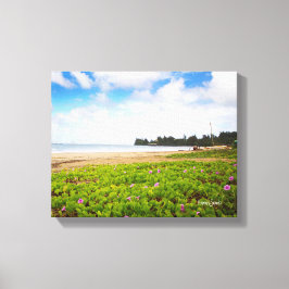Hanalei Bay, Kauai Hawaii Beach Flowers Canvas Afdruk