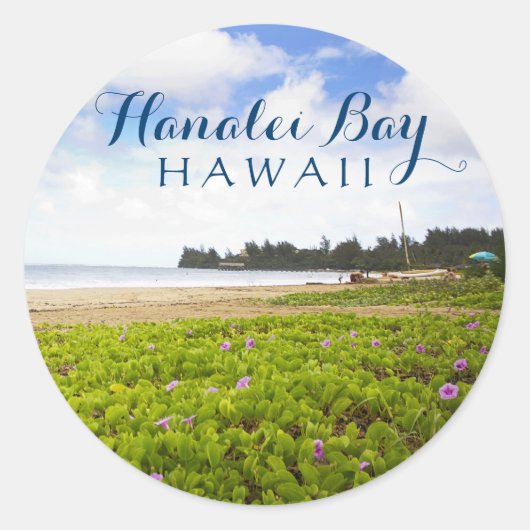 Hanalei Bay, Kauai Hawaii Beach Flowers Ronde Sticker (Voorkant)