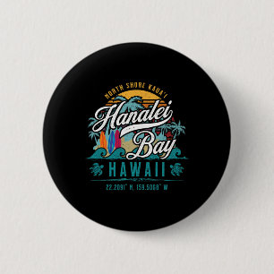 Hanalei by North Shore Kauai Hawaii Retro Sun Sur Ronde Button 5,7 Cm