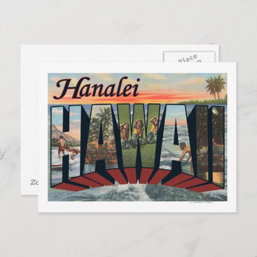 Hanalei, Hawaii - Grote letterscènes Briefkaart (Voorkant / Achterkant)