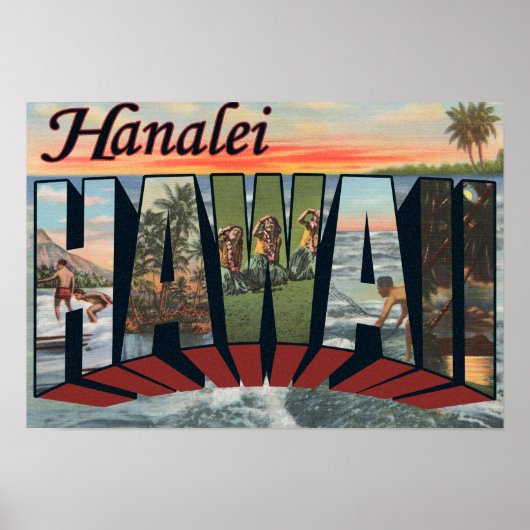 Hanalei, Hawaii - Grote letterscènes Poster (Voorkant)