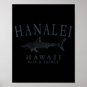 Hanalei hawaii haai retro leisteen kunst vissen poster