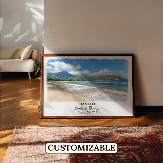 Hanalei Hawaii Poster, Aquarel, Op Maat Poster
