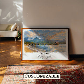 Hanalei Hawaii Poster, Aquarel, Op Maat Poster