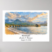 Hanalei Hawaii Poster, Aquarel, Op Maat Poster (Voorkant)