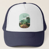 Hanalei Kauai Hawaii Bay Mountains Groen Trucker Pet (Voorkant)