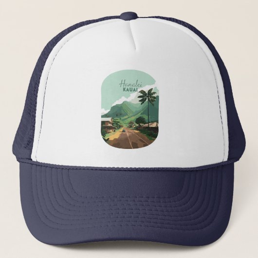 Hanalei Kauai Hawaii Bay Mountains Groen Trucker Pet (Voorkant)