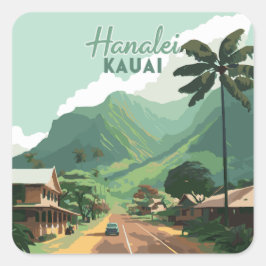 Hanalei Kauai Hawaii Bay Mountains Groen Vierkante Sticker