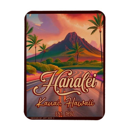 Hanalei Kauai Hawaii Retro Volcano Road, jaren 50 Magneet (Verticaal)