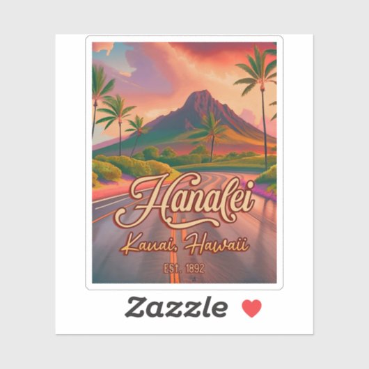 Hanalei Kauai Hawaii Retro Volcano Road, jaren 50 Sticker (Vel)