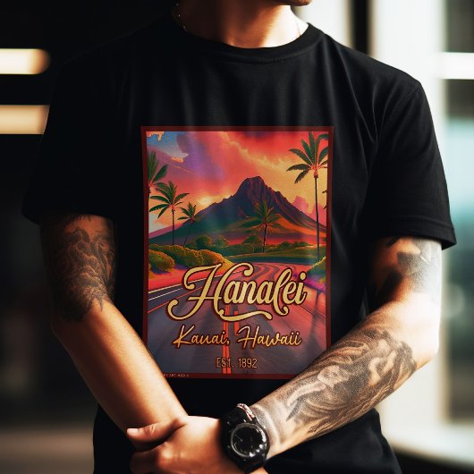 Hanalei Kauai Hawaii Retro Volcano Road, jaren 50 T-shirt